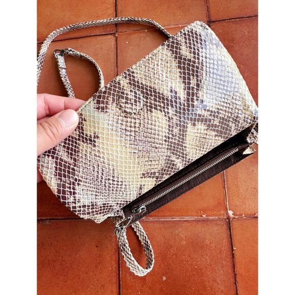 Hobo Jetty Genuine Leather Sand Snakeskin Convertible Crossbody Bag GUC - Picture 5 of 8